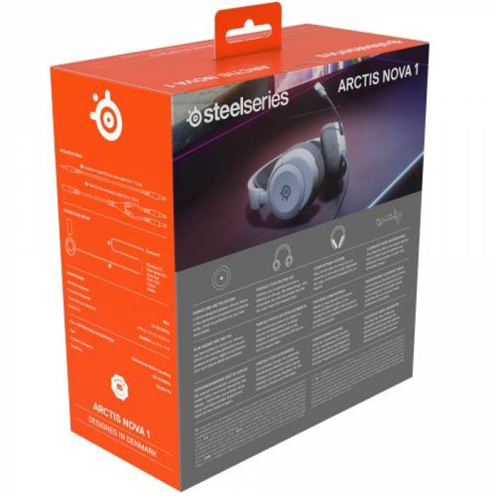 Casti cu microfon SteelSeries Arctis Nova 1, 3.5mm jack, White