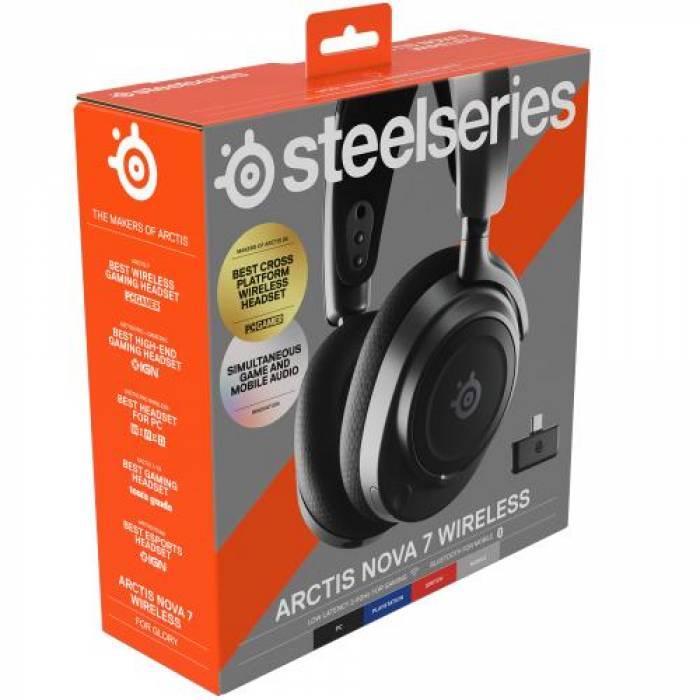 Casti cu microfon SteelSeries Arctis Nova 7, USB Wireless/Bluetooth, Black