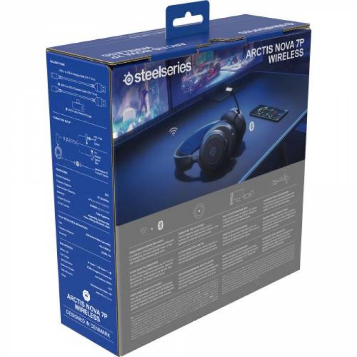 Casti cu microfon SteelSeries Arctis Nova 7P, USB Wireless/Bluetooth, Black-Blue