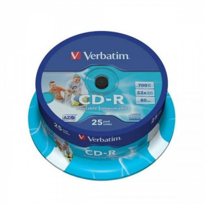 CD-R imprimabil Verbatim AZO 52X, 700MB 25buc, Spindle