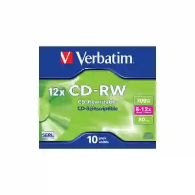CD-RW Verbatim 12x, 700MB, 10buc, Jewel case