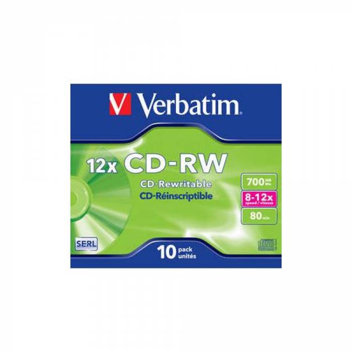 CD-RW Verbatim 12x, 700MB, 10buc, Jewel case