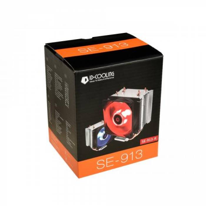 Cooler procesor ID-Cooling SE-913-R iluminare rosu, 92mm, Black