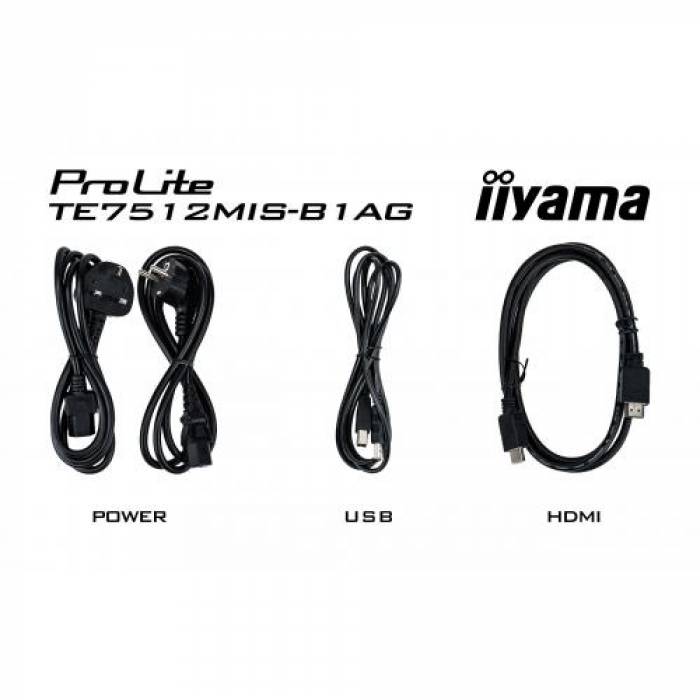 Display Interactiv Iiyama Seria ProLite TE7512MIS-B1AG, 75inch, 3840x2160pixeli, Black