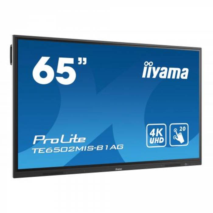 Display Interactiv Iiyama TE6502MIS-B1AG, 65inch, 3840x2160pixeli, iiWare 8.0, Black