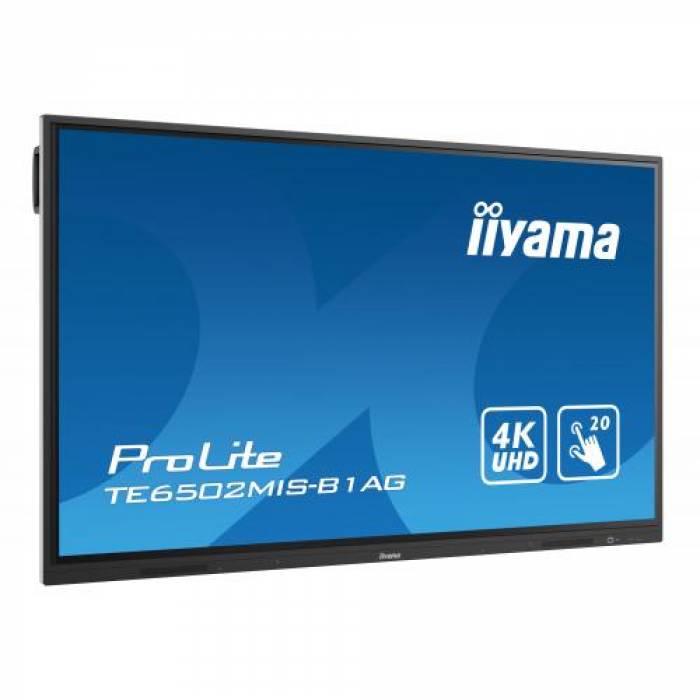 Display Interactiv Iiyama TE6502MIS-B1AG, 65inch, 3840x2160pixeli, iiWare 8.0, Black