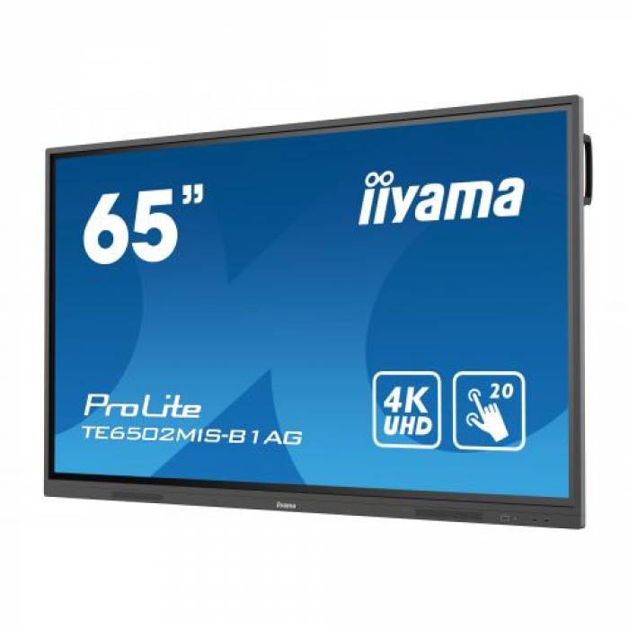 Display Interactiv Iiyama TE6502MIS-B1AG, 65inch, 3840x2160pixeli, iiWare 8.0, Black