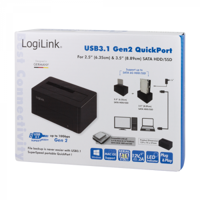 Docking Station Logilink QP0027, 2.5/3.5inch, USB-C, Black