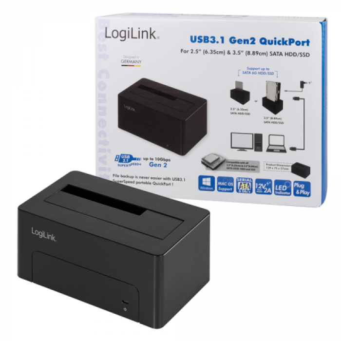 Docking Station Logilink QP0027, 2.5/3.5inch, USB-C, Black