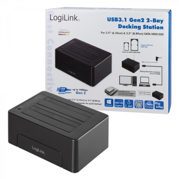 Docking Station Logilink QP0028, USB-C, 2.5/3.5inch, Black