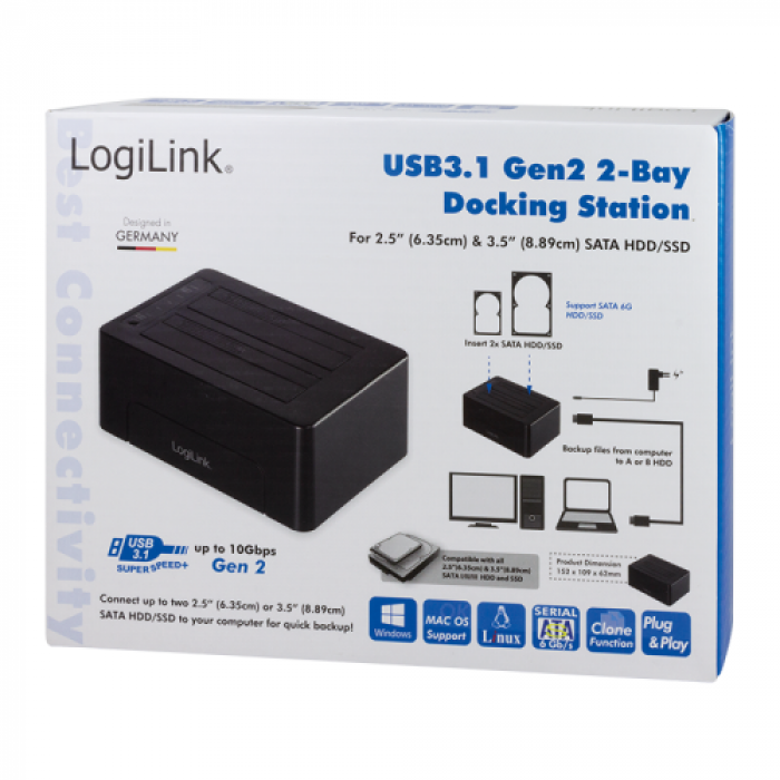 Docking Station Logilink QP0028, USB-C, 2.5/3.5inch, Black