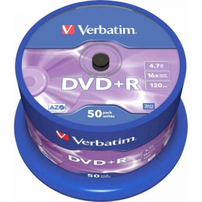 DVD+R Verbatim Matt Silver, 4.7GB, 16X, 50buc, Spindle