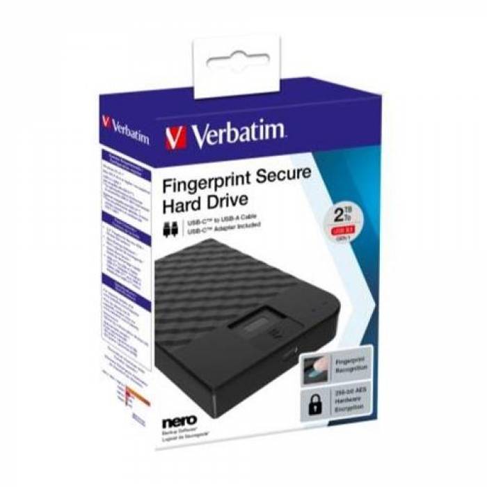 Hard Disk portabil Verbatim Fingerprint, 2TB, USB 3.1, 2.5inch, Black