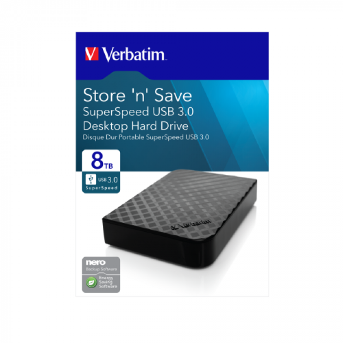 Hard Disk portabil Verbatim Store 'n' Save 6TB, USB 3.0, 3.5inch, Black