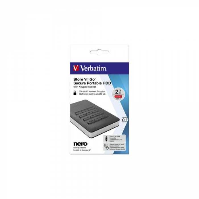 Hard Disk portabil Verbatim Store & Go G1 2TB, USB 3.1, 2.5inch, Black