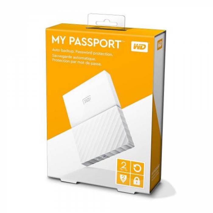 Hard Disk Portabil Western Digital My Passport White 2TB, USB 3.1, 2.5inch