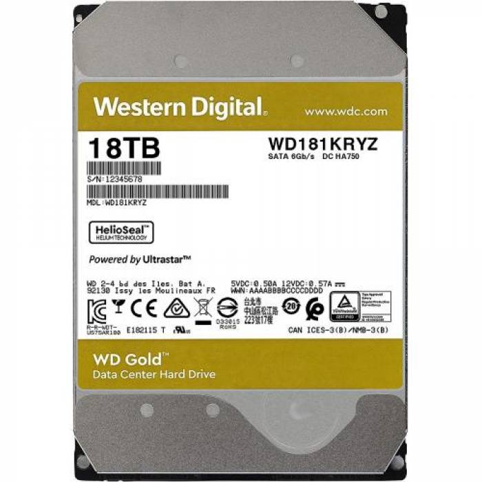 HDD Server Western Digital Gold Enterprise Class, 18TB, SATA, 3.5inch, Bulk