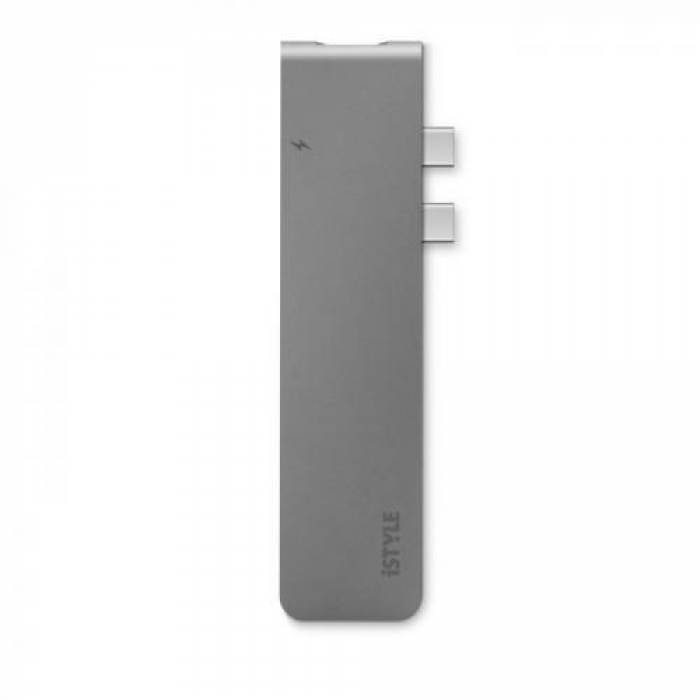 Hub USB Apple iSTYLE Multiport Pro, 2x USB 3.2 gen 1 + 1x HDMI + 2x USB-C + 1x SD Card, Grey