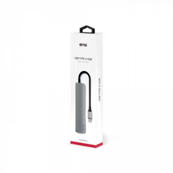 Hub USB Apple iSTYLE Multiport Slim, 2x USB 3.2 gen 1 + 1x HDMI + 1x USB-C, Grey