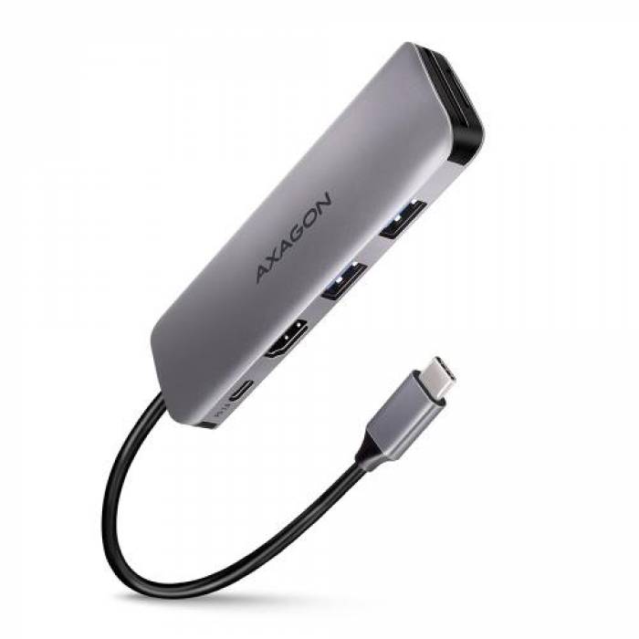 Hub USB Axagon HMC-5, 2x USB-A, 1x HDMI, 1x USB-C, Grey