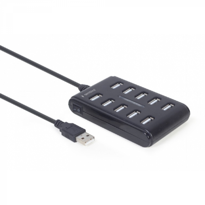 Hub USB Gembird UHB-U2P10P-01, 10x USB 2.0, Black