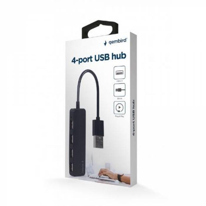 Hub USB Gembird UHB-U2P4-06, 4x USB 2.0, Black