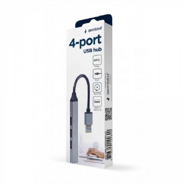 Hub USB Gembird UHB-U3P1U2P3-02, 3x USB 2.0, 1x USB 3.2 gen 1, Gray