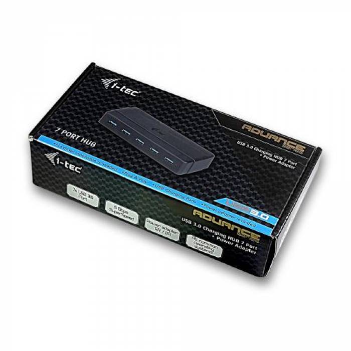 Hub USB i-tec U3HUB742, 7x USB 3.2 gen 1, Black Hub USB i-tec U3HUB742, 7x USB 3.2 gen 1, Black
