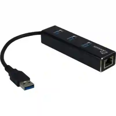 Hub USB Inter-Tech Argus IT-310, 3x USB 3.2 gen 1 + 1x RJ45, Black