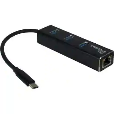Hub USB Inter-Tech Argus IT-410, 3x USB 3.2 gen 1 + 1x RJ45, Black