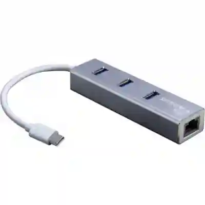 Hub USB Inter-Tech Argus IT-410-S, 3x USB 3.2 gen 1 + 1x RJ45, Silver