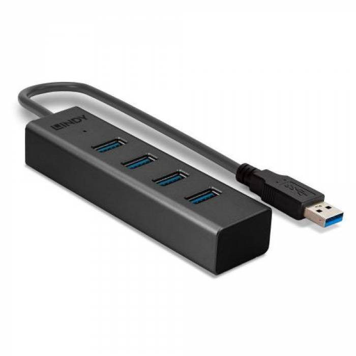 Hub USB Lindy LY-43324, 4x USB 3.2 gen 1, Black