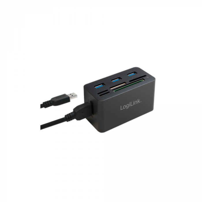 Hub USB Logilink CR0042, 3x USB 3.2 gen 1 + Card reader combo, Black