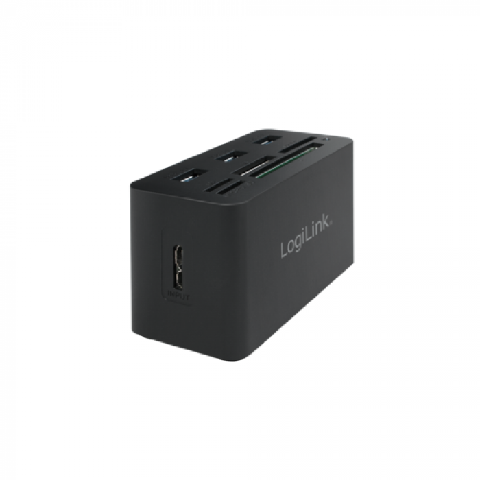 Hub USB Logilink CR0042, 3x USB 3.2 gen 1 + Card reader combo, Black