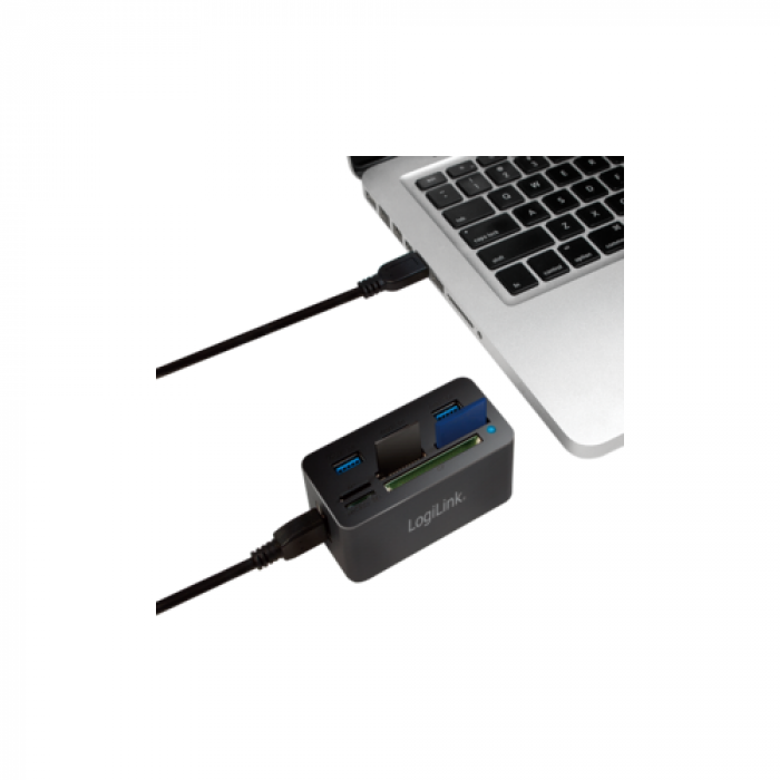 Hub USB Logilink CR0042, 3x USB 3.2 gen 1 + Card reader combo, Black