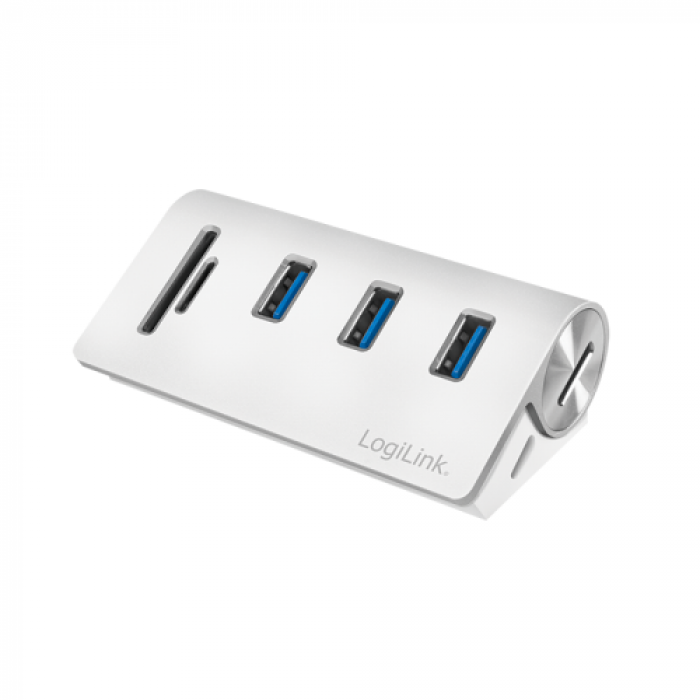 Hub USB Logilink CR0045, 3x USB 3.2 gen 1 + Card reader, White