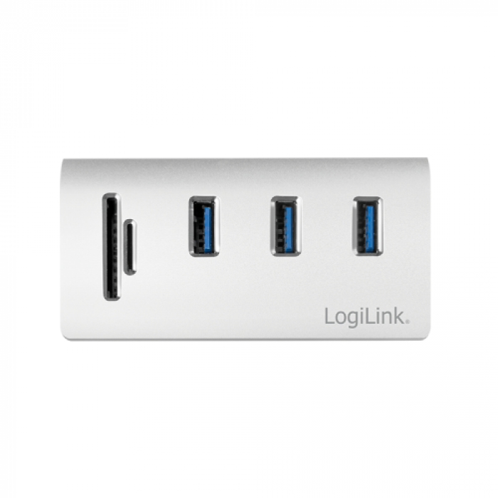 Hub USB Logilink CR0045, 3x USB 3.2 gen 1 + Card reader, White