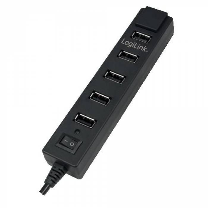 Hub USB Logilink UA0124, 7x USB 2.0, Black