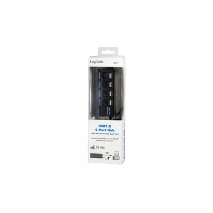 HUB USB Logilink UA0128, 4x USB 2.0, Black