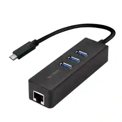 Hub USB LogiLink UA0283, 3x USB 3.2 gen 1 + 1x RJ45, Black