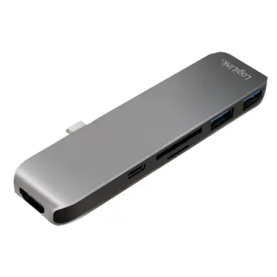 Hub USB Logilink UA0301, 2x USB 3.2 gen 1 + 1x USB-C + 1x HDMI + Card Reader, Grey