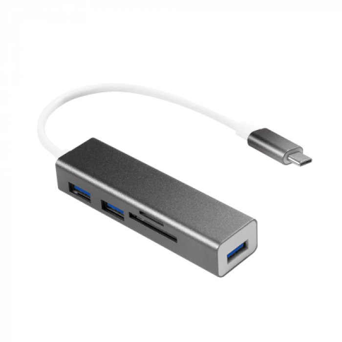 Hub USB Logilink UA0305, 3x USB 3.2 gen 1 + Card reader, Grey