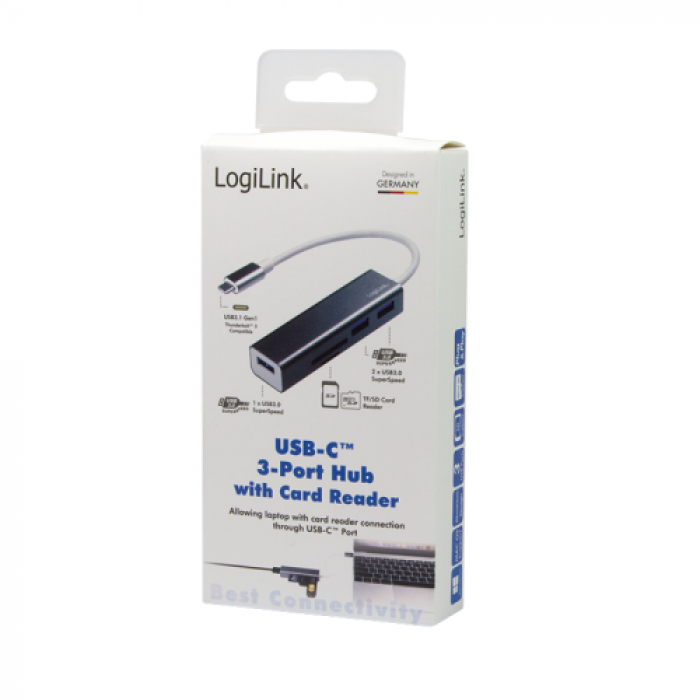 Hub USB Logilink UA0305, 3x USB 3.2 gen 1 + Card reader, Grey