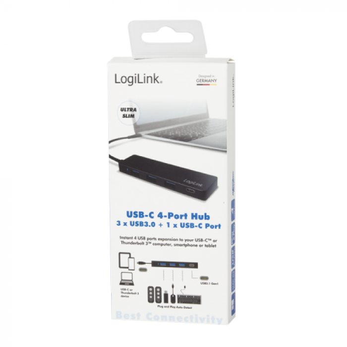 Hub USB Logilink UA0311, 4x USB 3.2 gen 1 + 1x USB-C, Black