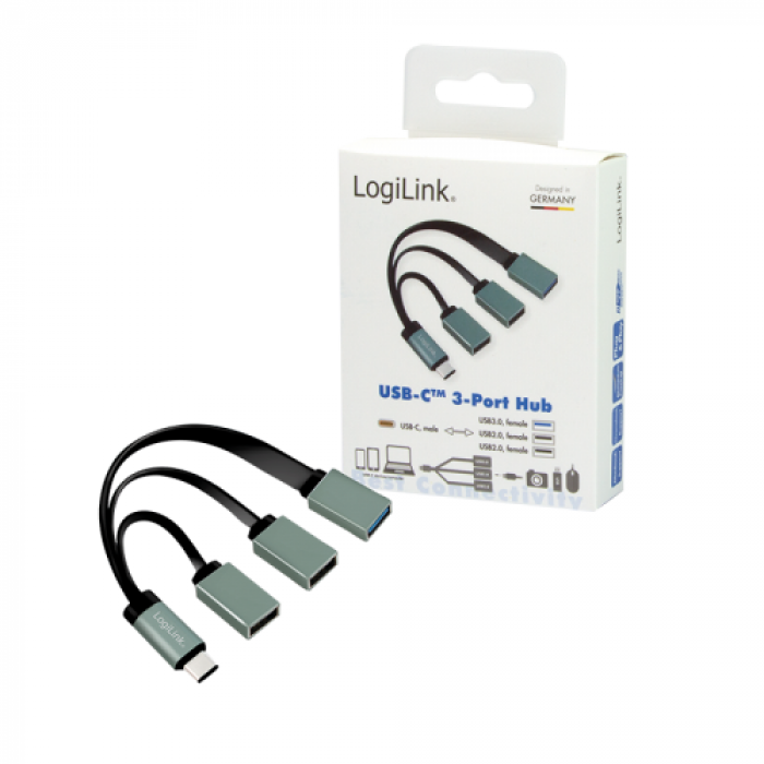 Hub USB Logilink UA0315, 1x USB 3.2 gen 1 + 2x USB 2.0, Black