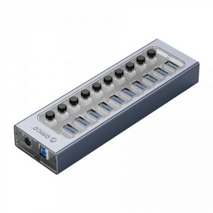 Hub USB Orico AT2U3-10AB, 10x USB-A, Grey