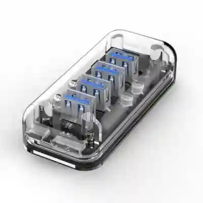 Hub USB Orico F4U-U3, 4x USB-A, Transparent