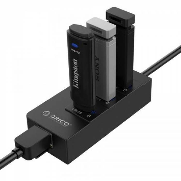 Hub USB Orico HR01-U3 PRO, 3x USB 3.2 Gen 1 + 1x RJ45, Black