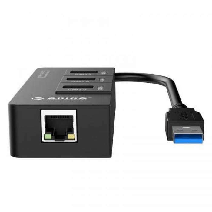 Hub USB Orico HR01-U3 PRO, 3x USB 3.2 Gen 1 + 1x RJ45, Black