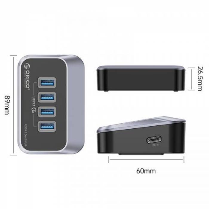 HUB USB Orico M34A-G2, 4x USB 3.2 gen 2, Black-Gray